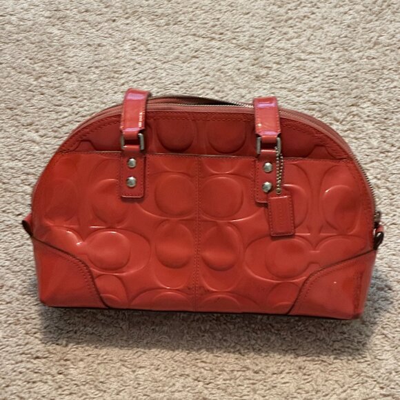 USED Coach F14412 Orange Embossed Signature Patent Leather Satchel Handbag - Picture 3 of 7